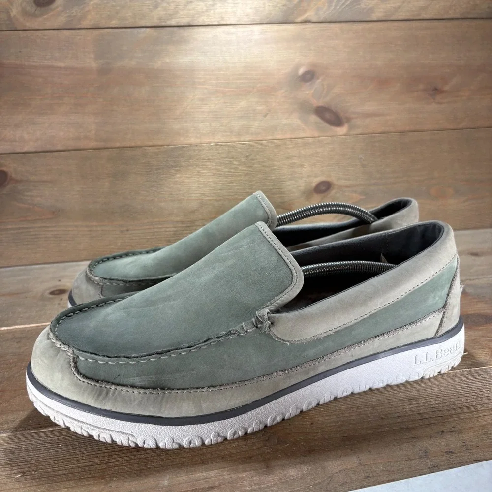LL Bean All Week Mens size 11 shoes Green Nubuck Leather Loafers slippers